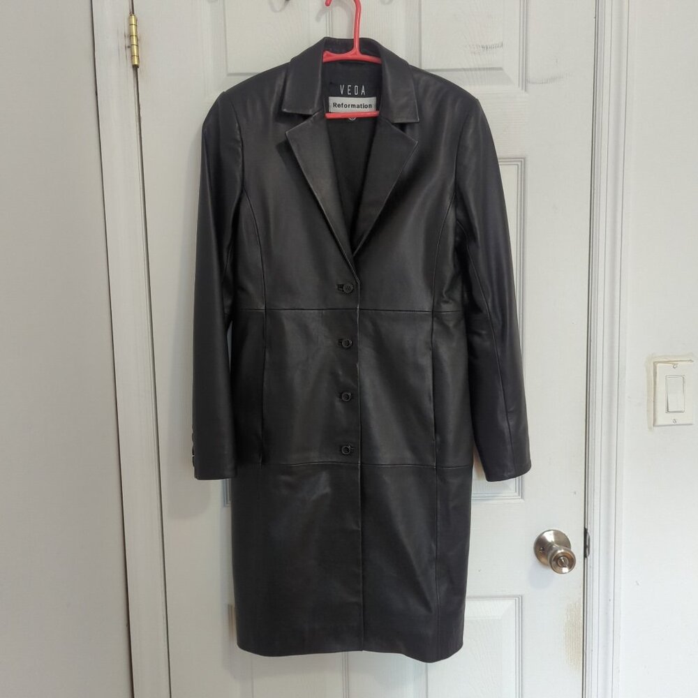 Veda Reformation Crosby 90s Longline Leather Blazer - Black - Size S